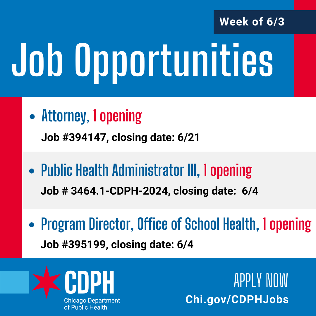 ChiPublicHealth's tweet photo. CDPH is hiring! Come work with us. 💼
Visit https://t.co/uW7pjZtuwQ to see if you are the right fit for any of our currently listed roles.
#NowHiring #Job #PublicHealth #MedicalDirector #Attorney #EnvironmentalEngineer #Nutritionist https://t.co/2I29HmCQ4y