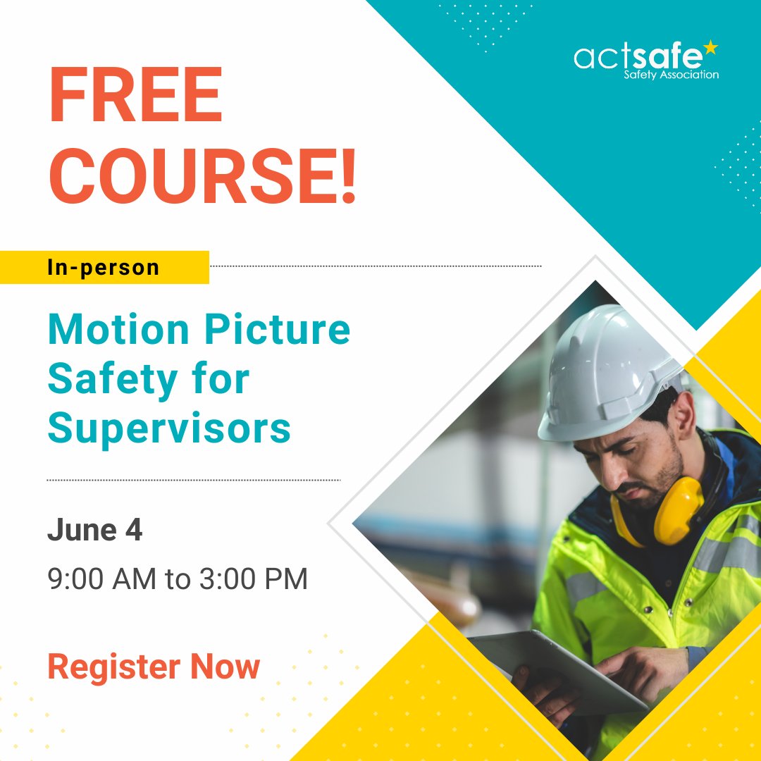 Ready to bring safety to your film set? Motion Picture Safety for Supervisors is tailored for industry supervisors, equipping them with essential knowledge and strategies to ensure compliance and lead with confidence. 

Enroll Now! 
actsafe.ca/courses-worksh…