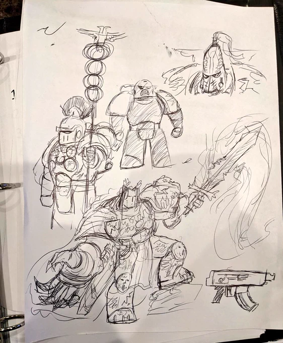 I want to draw cute girls at work, 
But I don't want to get weird looks so I just sketch space marines. 