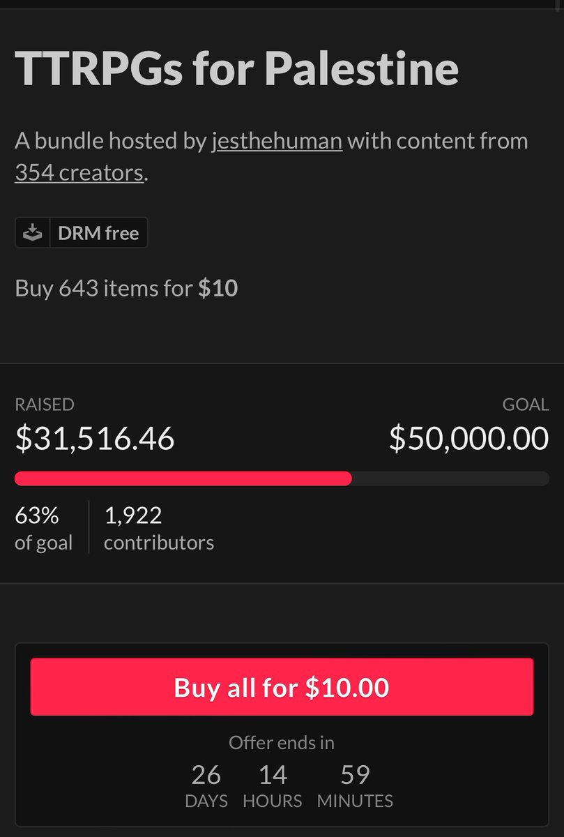 My heart is so full. 

Thank you to everyone buying and boosting the TTRPGs for Palestine via itch charity bundle supporting Medical Aid for Palestinians! 🍉