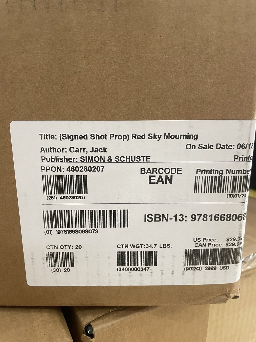 thebookdragons1's tweet photo. Can you guess what was delivered by a Pitt truck and weighs over 700lbs? If you guessed the exclusive signed and shot thru edition of Red Sky Mourning by @jackcarrusa you’re right. @atriamysterybus @bestthrillbooks @therealbookspy #thebookdragonshopstauntonva #veteranowned https://t.co/bLe9w1W764