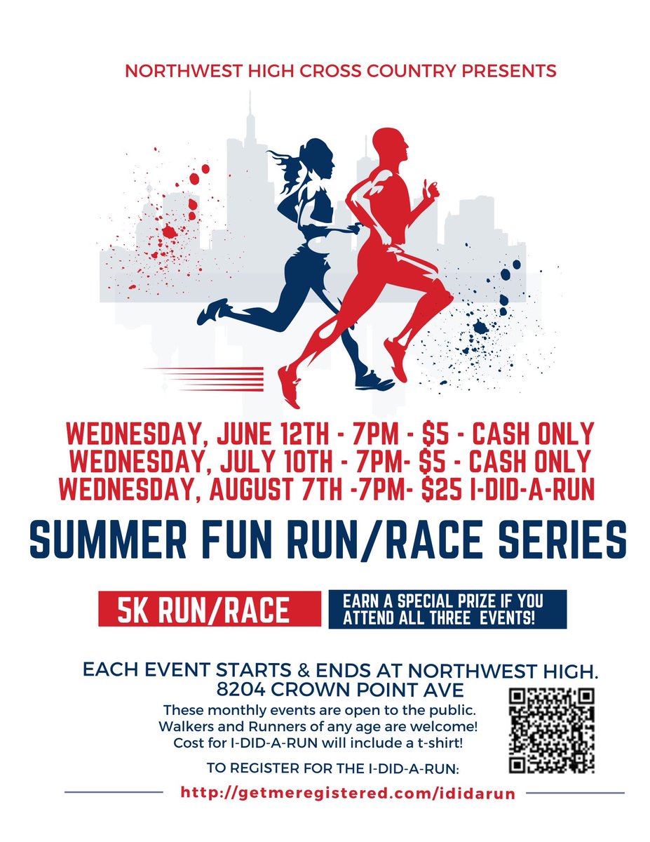 Summer Fun Run Series! This event is open to all: Students looking to test your conditioning over the summer, Parents, Friends, Alumni, walkers, 🐶dog walkers. Come for a walk/jog/race around our campus on the 5k cross country course. #WeAreNorthwest