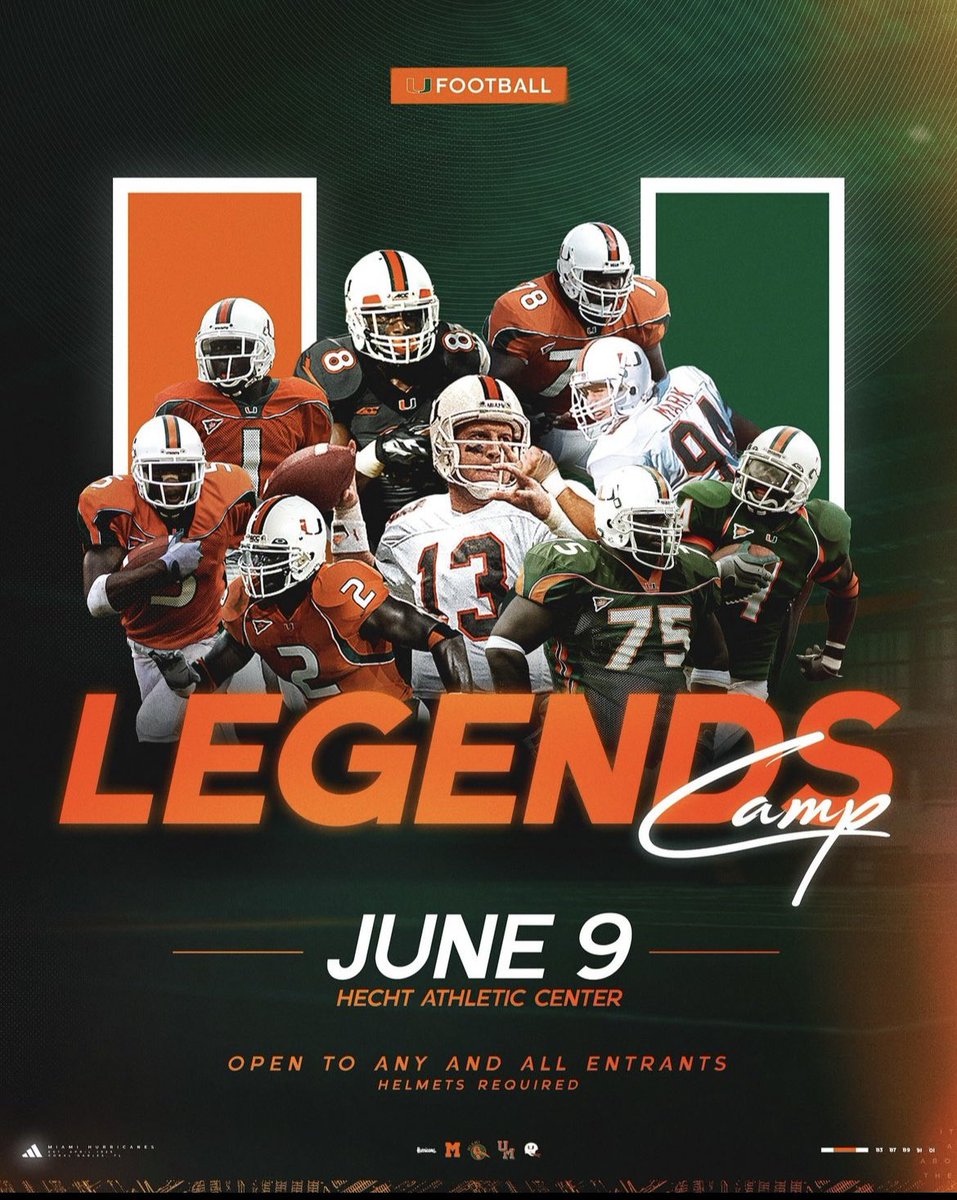 I will be attending the <a href="/CanesFootball/">Miami Hurricanes Football</a> Legends Camp June 9 <a href="/MightySmcgrath3/">coach mcgrath</a> <a href="/larryblustein/">Blustein Recruiting</a> <a href="/AlgarinJaner/">Coach JJ</a> <a href="/TradPrepfb/">Tradprepfootball</a> <a href="/CoachPlante19/">Bob Plante</a>