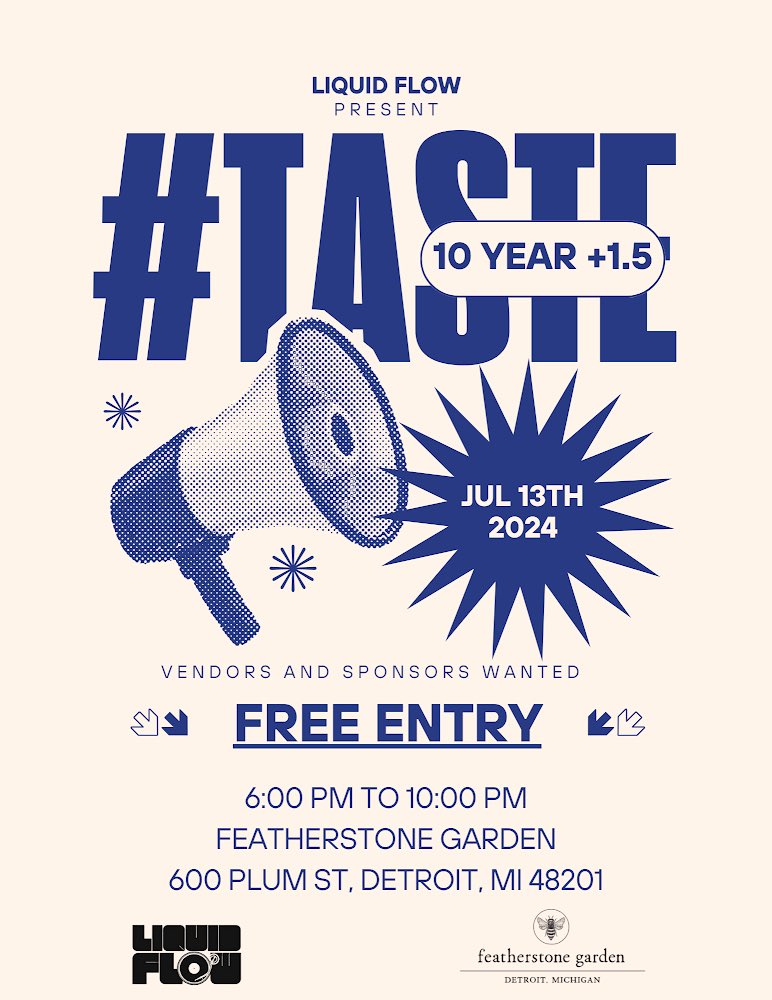 Lemme drop this off real quick… interested vendors can text me 313-421-5713 feature and host announcements this week.  SAVE THE DATE! #TASTE