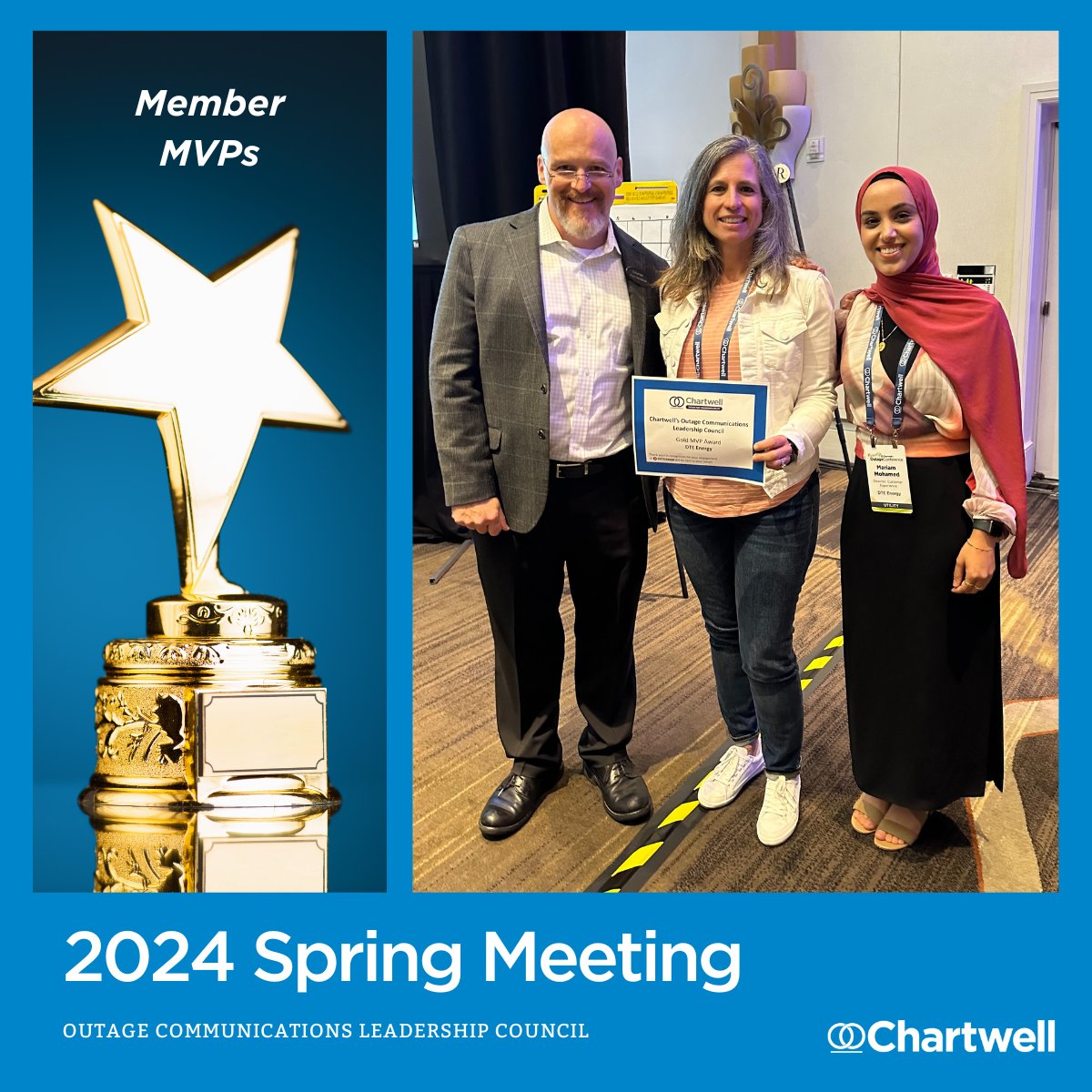 Chartwellinc's tweet photo. A round of applause 👏 for DTE - the Gold Member MVP at today's Chartwell #Outage Communications Leadership Council in-person spring meeting. Way to go!
LEARN ABOUT THE COUNCIL: https://t.co/gOFsbx0jnB https://t.co/hpFBy7OL5K