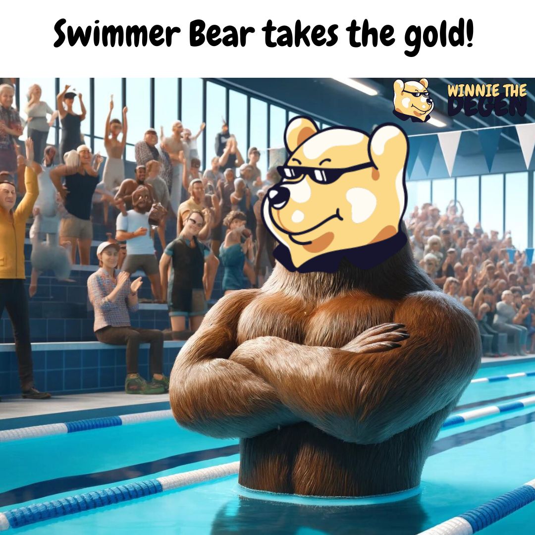WinnieTheDegen's tweet photo. Who needs fins when you've got Swimmer Bear in the pool? 🏊♂️🐻 #WinnieTheDegen $Winnie #MemeCoin #Meme #BearSwimmer #PoolHero https://t.co/ruV1XhWbux
