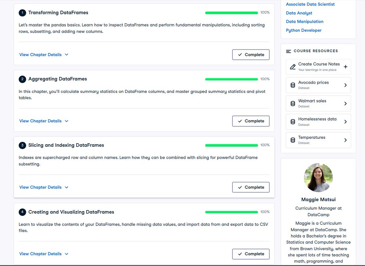 Safal2002's tweet photo. #LSPPDay3 : Completed the course: Data Manipulation with Pandas on Datacamp (4 hours, 4 chapters). Took me way longer than 4hrs but learnt a lot.
#60DaysOfLearning2024 #LearningWithLeapfrog
@lftechnology #LSPPD3 https://t.co/vT3jXaZc0s
