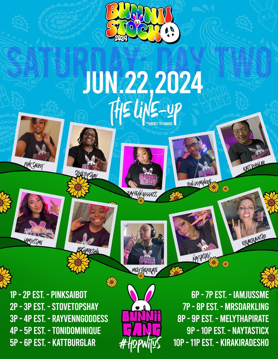 Mely_Tha_Pirate's tweet photo. Hey y’all! Don’t forget about #BunniiStock this month! We’ll be doing the road to BunniiStock starting June 17 but the Bunniis don’t stop hopping there. Hop with us all weekend until the 23rd. 
My slot is 6/22/24 at 8pm EST! Don’t miss it. #HopWithUs https://t.co/XqxKvj2lV4