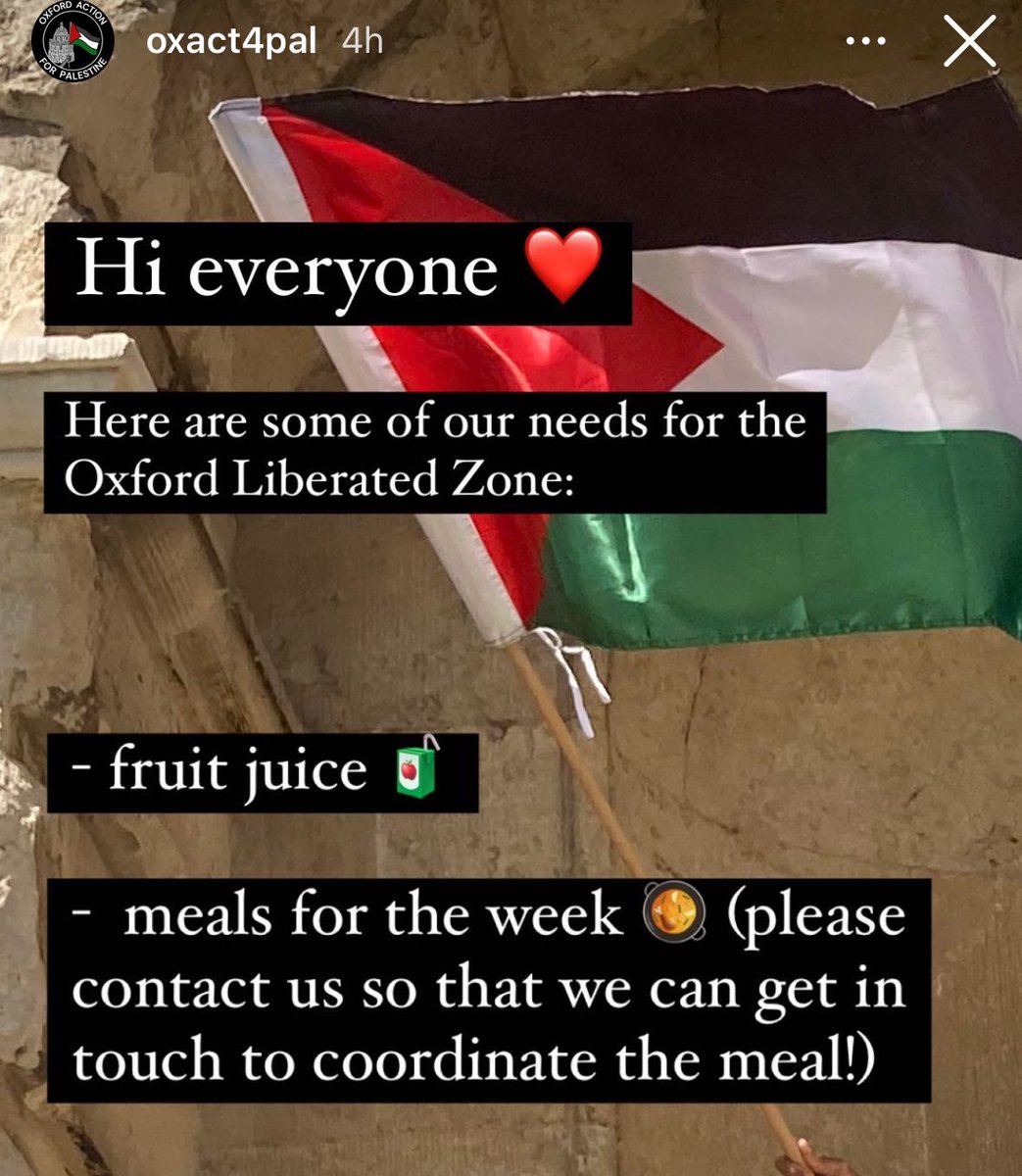 Oxford University Liberation Zone encampment protesters issue bizarre request for supporters to supply them with FRUIT JUICE. “Here are some of our needs for the Oxford Liberation Zone: - fruit juice 🧃.”