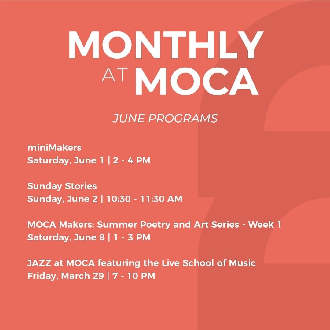 Get ready for an exciting month at MOCA! Our June events calendar is filled with artistic experiences you won’t want to miss. Explore, create, and be inspired. See you here!

Learn more about our upcoming events on our website 🗓️