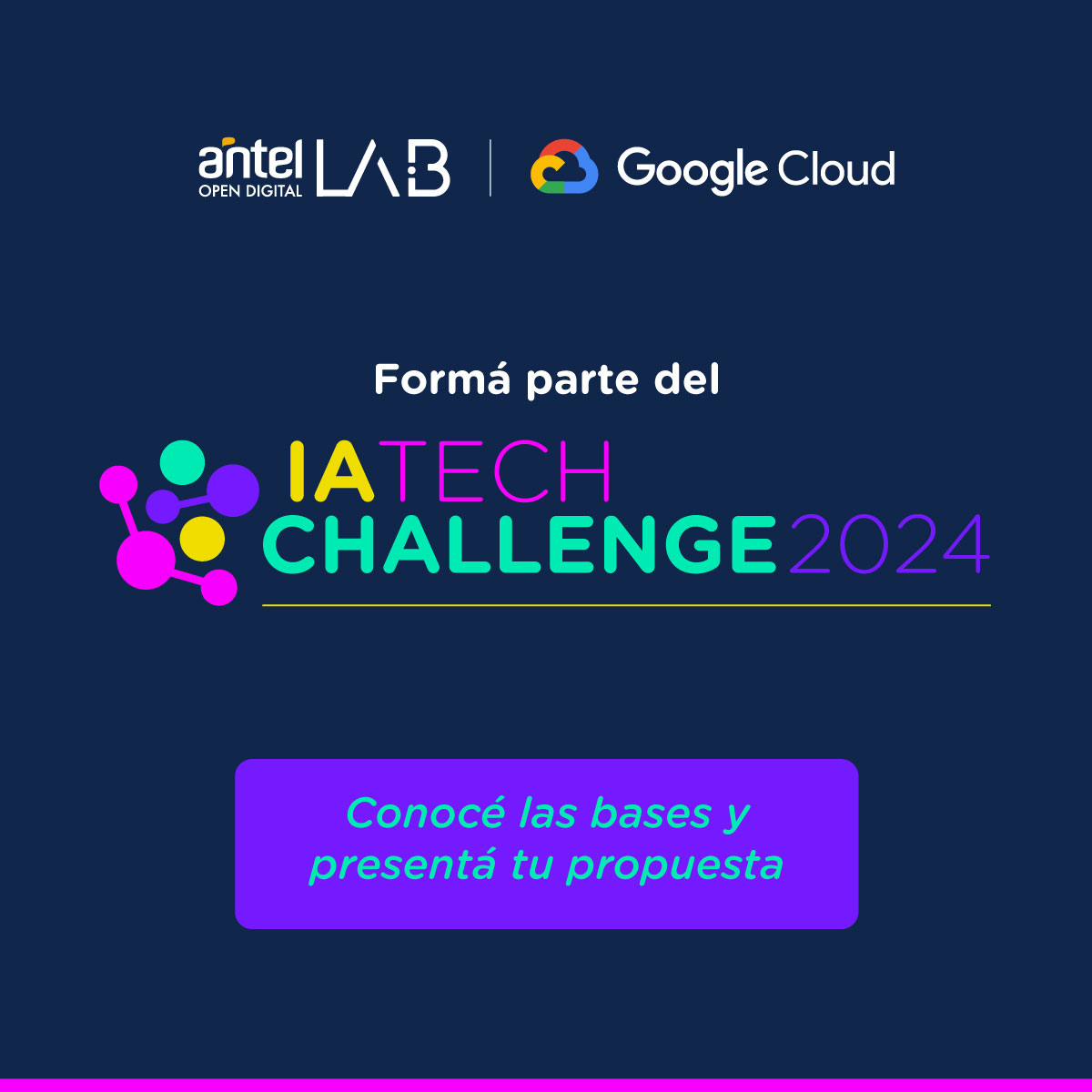 Incubaelectro1's tweet photo. COMPARTIMOS | Antel Open Digital Lab en colaboración con Google Cloud y gestionada por ITC, lanzó “IA Tech Challenge”. https://t.co/Lr7xpBRAR2