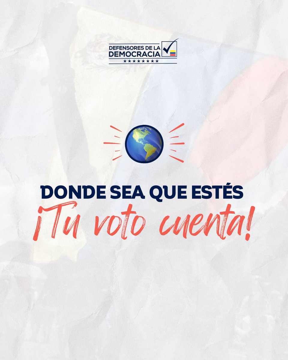 DxDVenezuela's tweet photo. ¡Desde donde sea que estés tu voto cuenta y es necesario para esta lucha por la defensa de la democracia! 🇻🇪

#DefensoresDeLaDemocracia #Democracia #Venezuela #YoSoyDemocracia #YoDefiendoLaDemocracia
#elecciones
#primaria
#venezolanosenelmundo https://t.co/55xfM8OG56