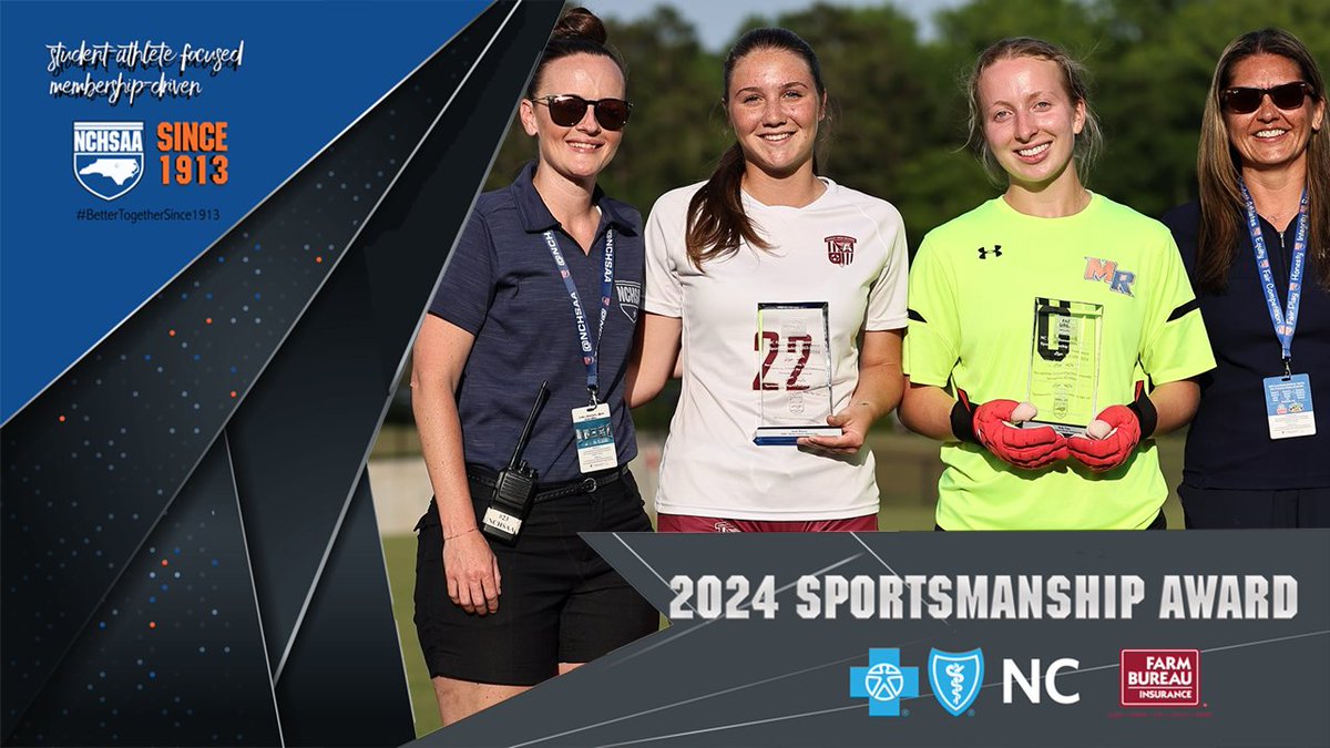 NCHSAA Women's Soccer Championship Sportsmanship Award Winners: 

1A: Wesley Oliver and Gabbie Feaster 
2A: Tillie Wilson and Elizabeth Perri
3A: Macey Helmstetter and Madison Dudley 
4A: Sarah Brannin and Molly Estes 

#NCHSAA #BetterTogetherSince1913