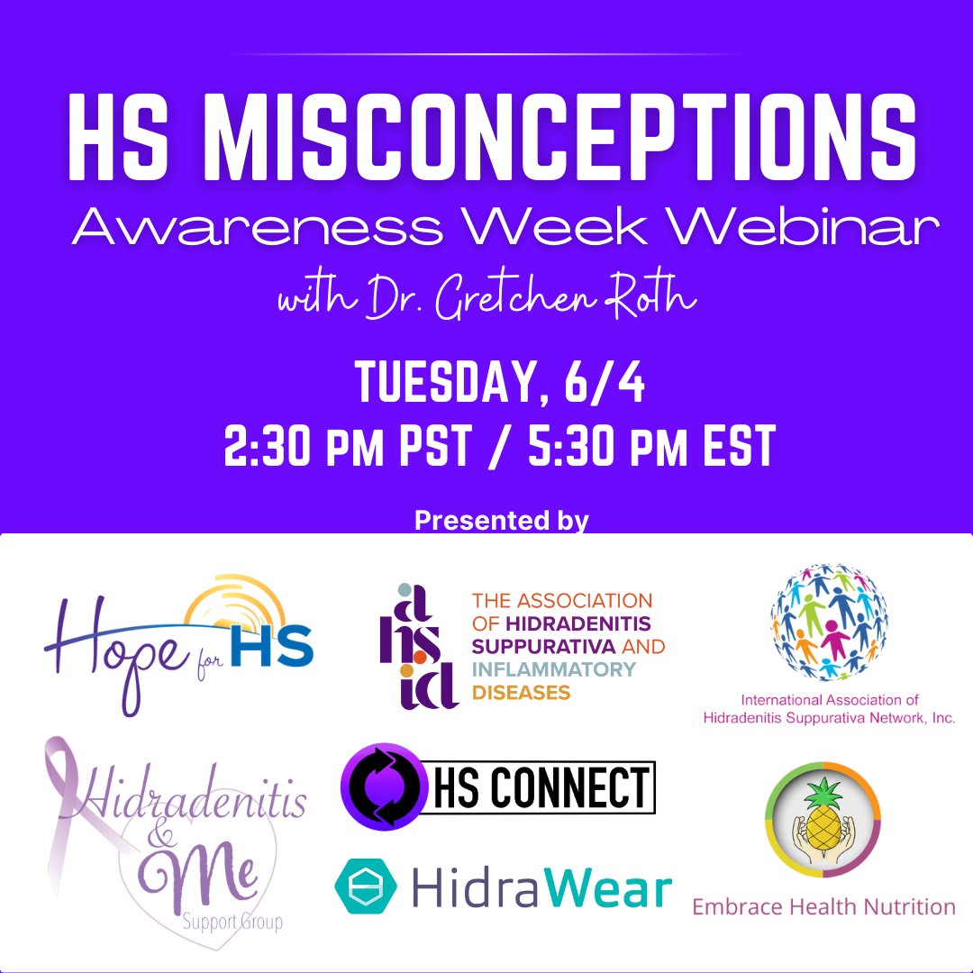 Join us tomorrow at 5:30 PM ET for a webinar with Dr. Gretchen Roth on HS misconceptions! Presented by several patient advocacy groups. Register here: bit.ly/3Ra0T9H #HS #HidradenitisSuppurativa #HSAwarenessWeek
