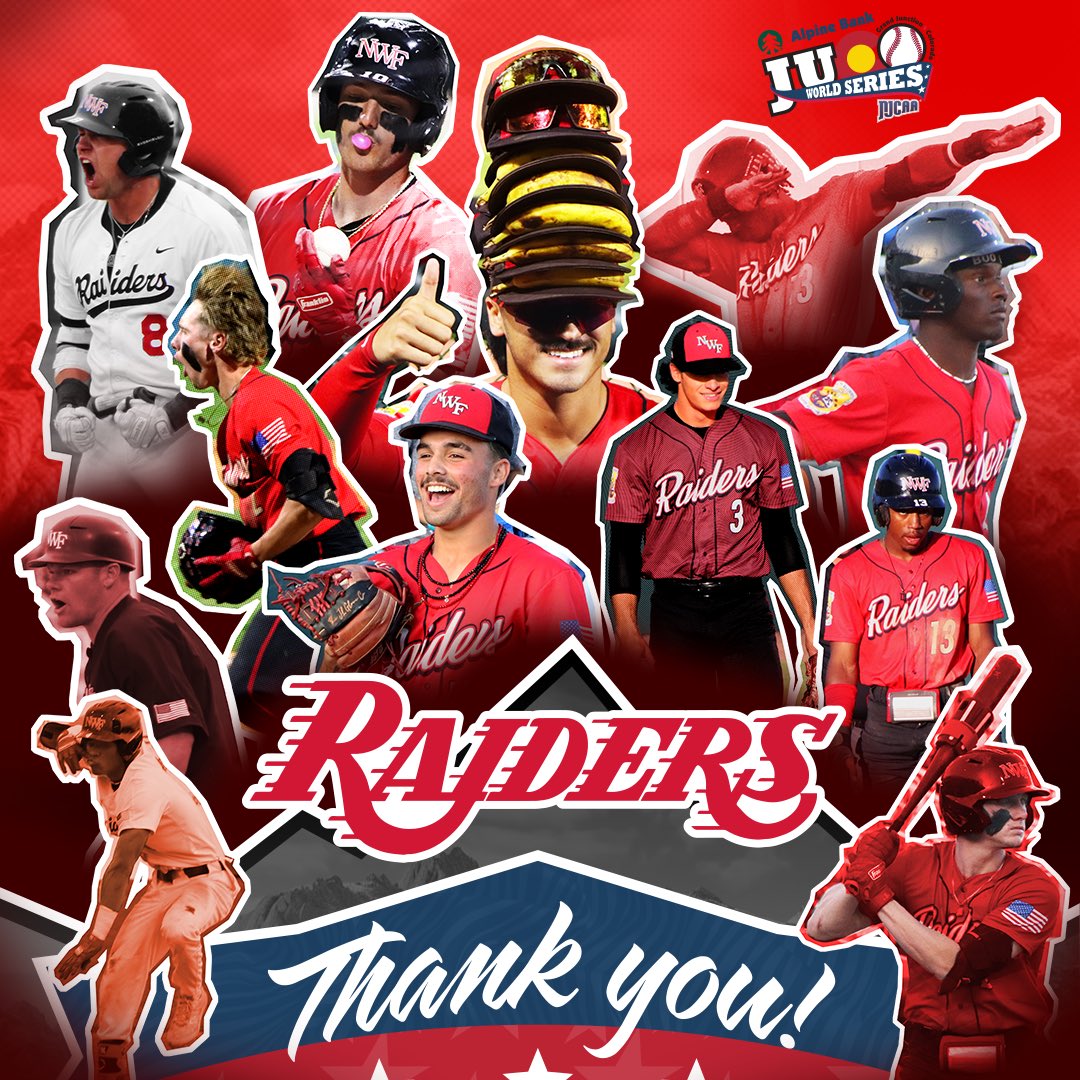JUCOWorldSeries's tweet photo. Thank you, @NWFRaiders_BSB ❤️☠️ 

Congrats on an amazing season, Raiders. Thanks for all of the #jucomems and energy you brought to GJ ⚡️

#jucows #jucows24 #gjinmay https://t.co/1X4quscMA8