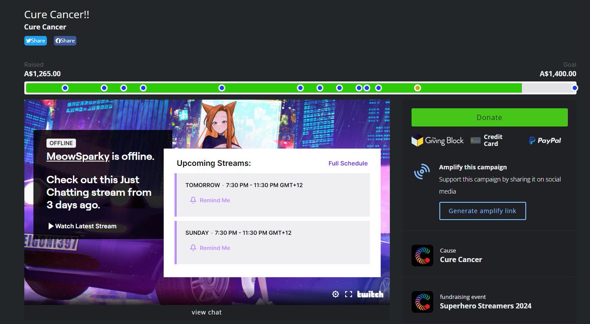 MeowSparky's tweet photo. My amazing Twitch community raised $1,265.00 AUD for @GameOn_Cancer !! UNREAL! and we did it in less than a week! 😎

Huge thank you to @PitViperShades &amp; @RedBullNZ for supporting my charity streams with awesome prizes!

&amp; @JackHuddo for getting me onboard for this amazing  cause https://t.co/8spenVxx0e