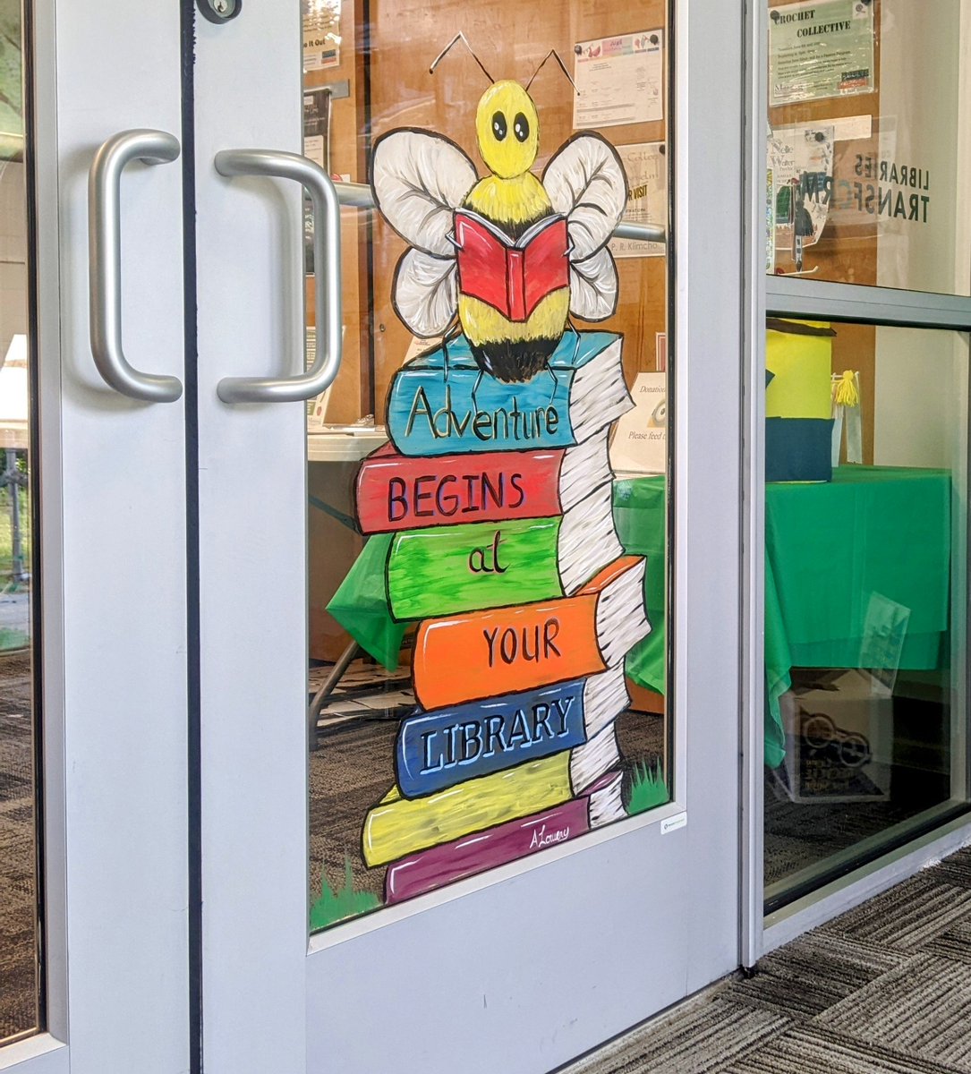 PaintingIsFunn's tweet photo. Finished up my donated mural for the Muhlenberg Library because libraries are awesome! 

#librarymural #naturescene #books #adventurebeginsatyourlibrary #bees #trees #camping #library #muhlenberg #berkscounty https://t.co/OyETuYlPPR