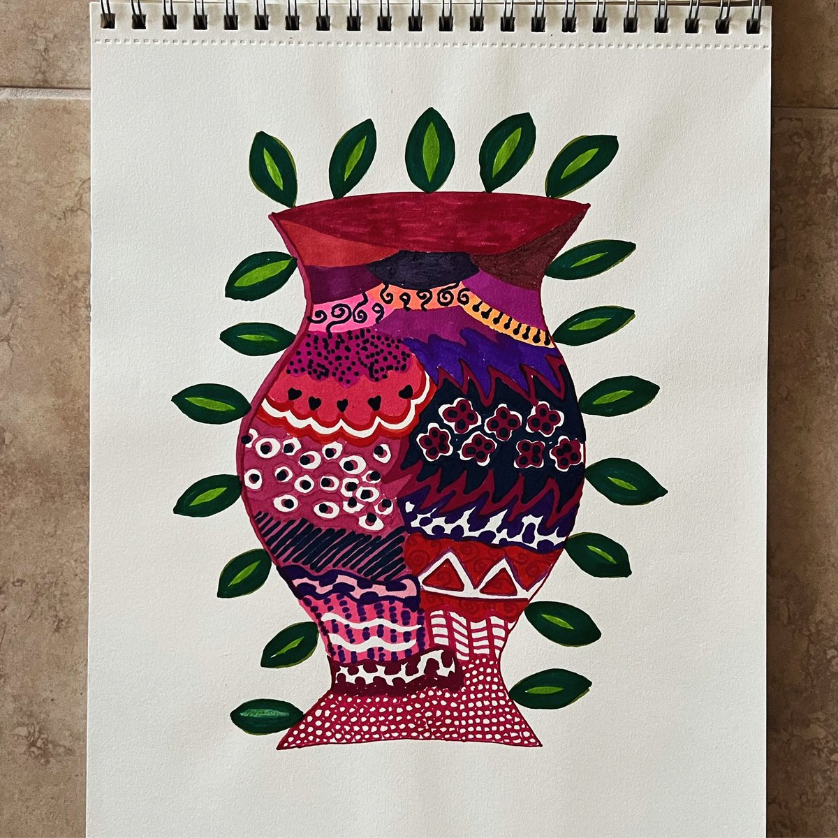 BirceDikici's tweet photo. My sketchbook, ‘Vase and leaves’, 11 inches x 14 inches, markers on paper.
#artist #art #artwork #artoftheday #hobbie #paint #markers
#leaf #mysketchbook #bircedikici #creative #birceart #carveouttimeforart #passioncolorjoy #artistsoninstagram #instaart #artsy #style https://t.co/RO0ueEy0NT