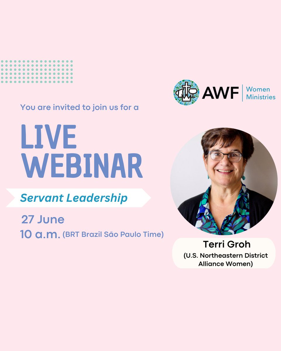 awfworld's tweet photo. We would like to invite all Alliance women around the world to join us for the first in a series of webinars on leadership.

The AWF Women’s Ministries Leadership Event will be held on June 27, at 10 AM (Brazil São Paulo Time – BRT).

DM us to receive the Zoom link. https://t.co/flOKaTDfGE