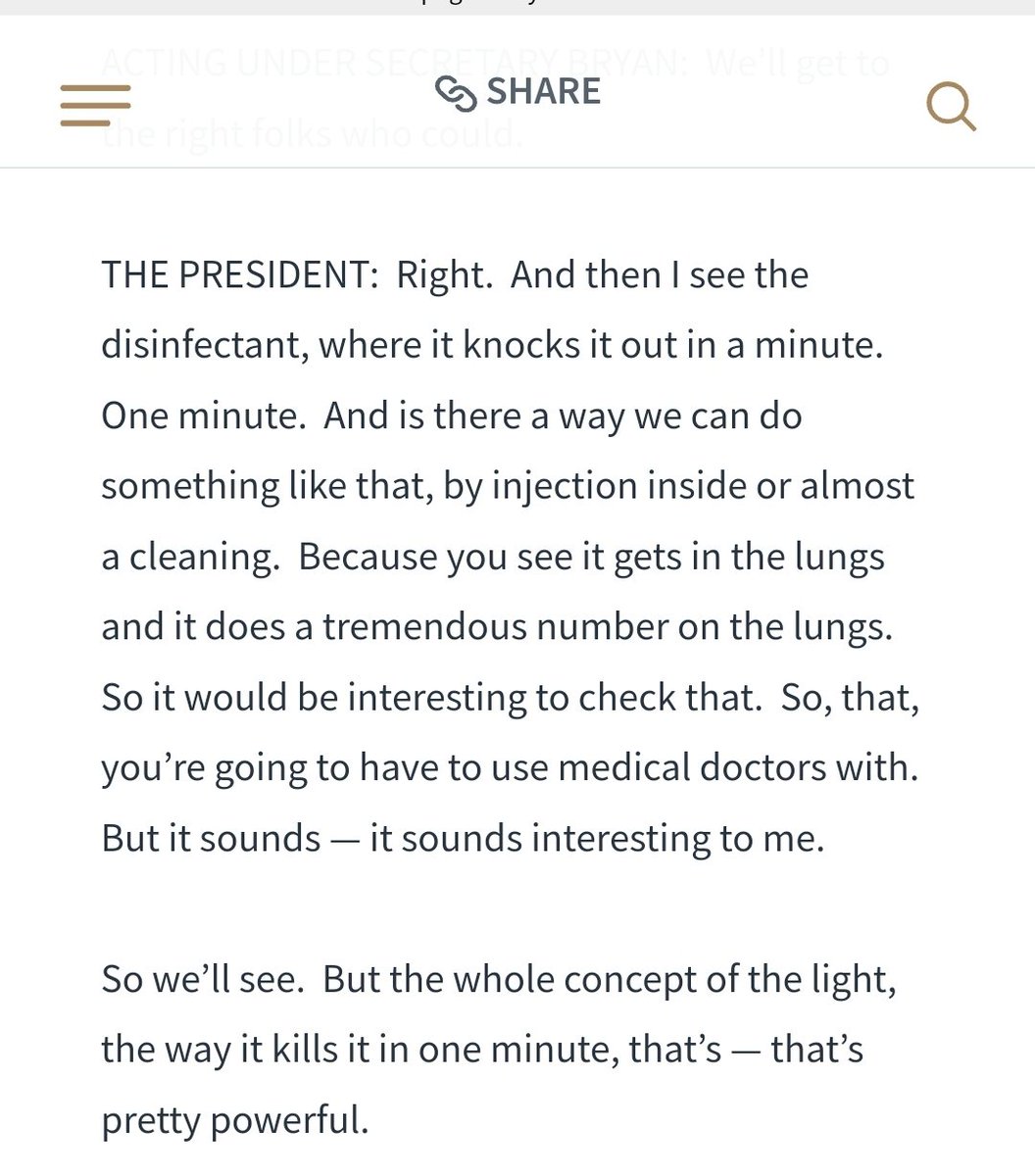 totalx08's tweet photo. @ashlee_leeee @Olivianuzzi The problem is that the first mention of disinfectants was in regard to bleach and alcohol. Trump then referred to disinfectants, not the UV light. Yes, both were talked about at this briefing and it's open to interpretation. At best, this was a poorly worded response. https://t.co/OKLfJVDXAR
