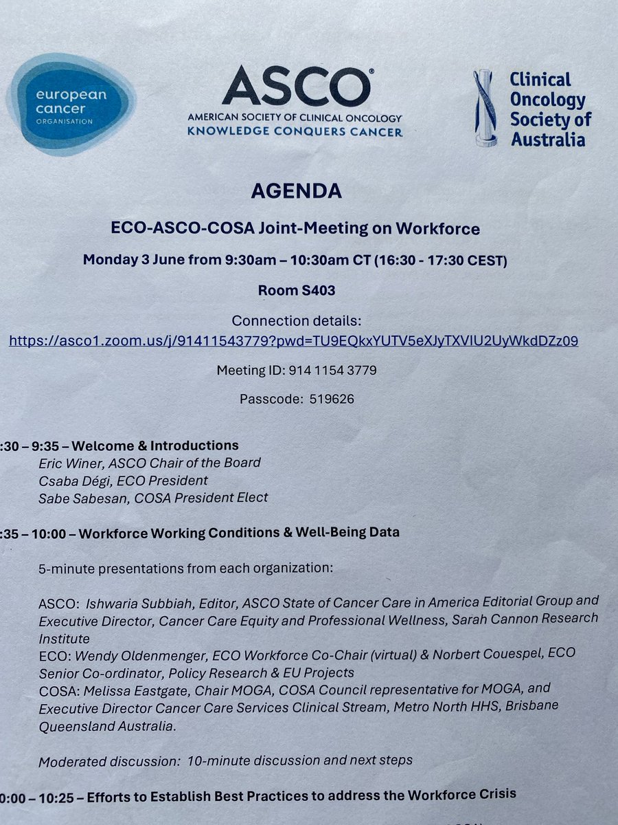 Workplace culture as the foundation for wellbeing. Feeling grateful to ⁦<a href="/ASCO/">ASCO</a>⁩ and ⁦<a href="/EuropeanCancer/">European Cancer Organisation</a>⁩ for partnership with ⁦<a href="/COSAoncology/">COSA</a>⁩. Great first meeting to kick off a new paradigm.