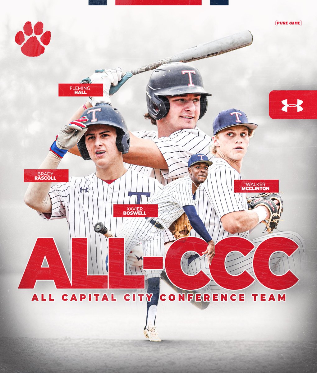 TPSAthletics1's tweet image. Brady Rascoll, Xavier Boswell, Walker McClinton, and Fleming Hall have been selected for the All-Capital City Conference Baseball Team! Honorable Mention goes to Wilson Albrecht, Cooper Bernier, and Patton Mitchell. Go Cats! #trinitybaseball