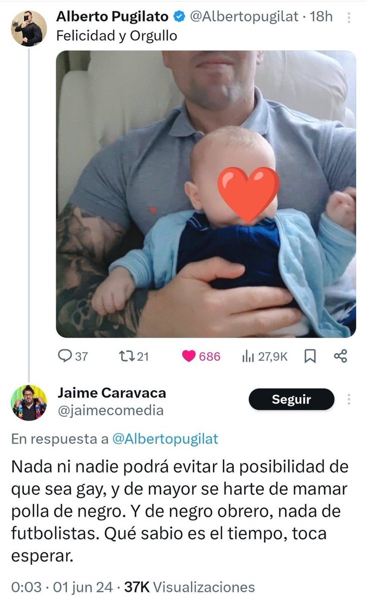 porqueTTarg's tweet photo. “Padre”

Porque en España, un padre se enfrentó a un cómico después de que este hiciera comentarios sexuales sobre su hijo de tres meses en redes sociales. https://t.co/BGnJ15FXn0