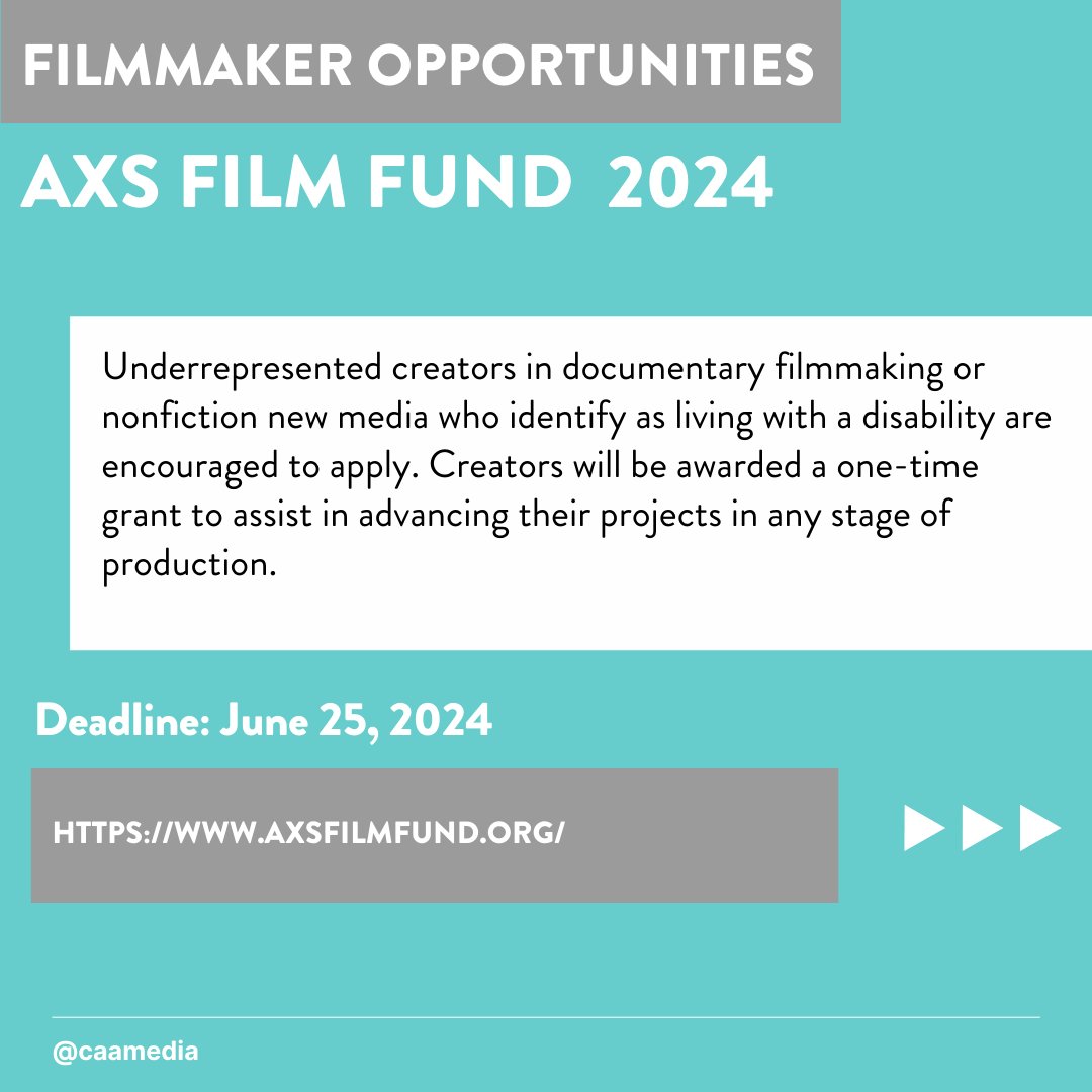 CAAM's tweet photo. Filmmakers! Here are some upcoming funding opportunities to check out:

BUILDING BRIDGE DOCUMENTARY FUND
Deadline: June 17, 2024

IDA OPEN CALL 2024
Deadline: June 25, 2024

AXS FILM FUND 2024
Deadline: June 25, 2024 https://t.co/yGUTm1flW3