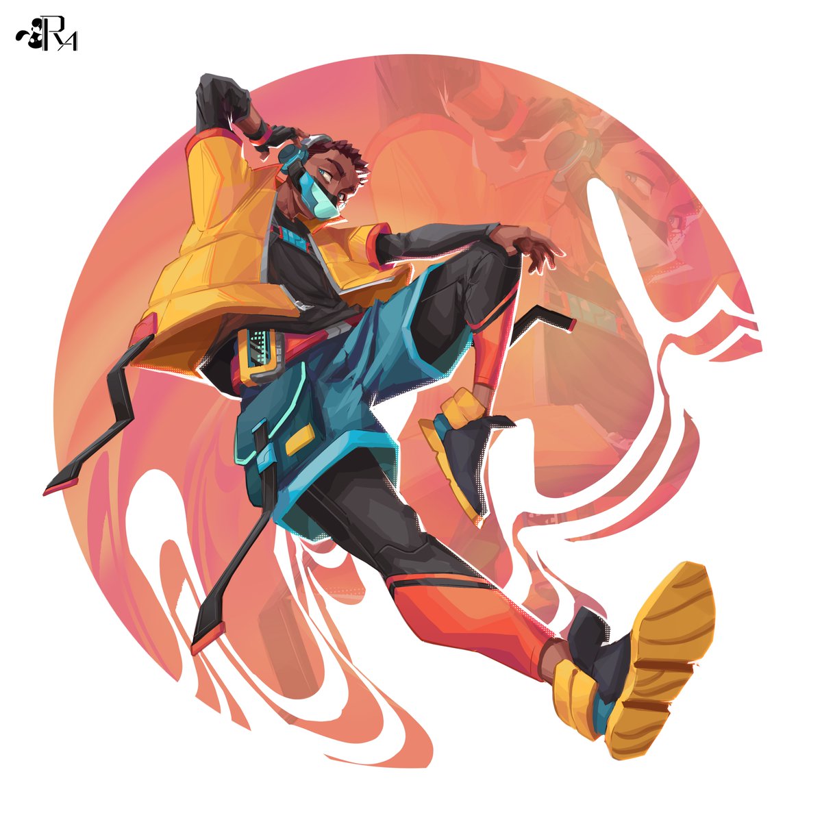 Hello there, I bring you another illustration. I really liked this color palette; it's very retro and playful. As you can see, I'm gradually improving the #valorant  style. ^^

#digitalart  #conceptart #characterdesign #characterart #digitalillustration #commission