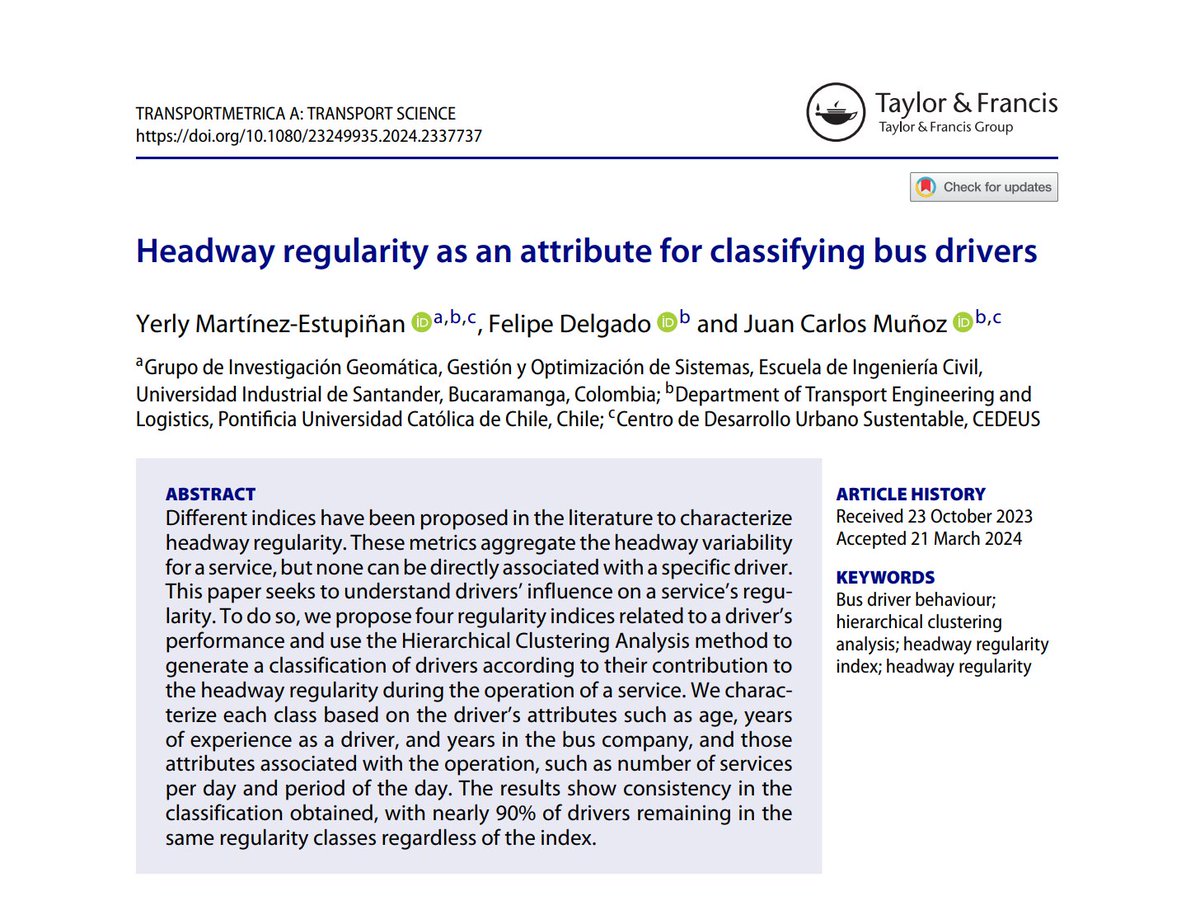 GeomaticaUIS's tweet image. Compartimos nuestras 2 más recientes publicaciones:
* Aproximación al diseño conceptual de la gestión de carreteras inteligentes: una referencia a modelos de participación pública-privada 
* Headway regularity as an attribute for classifying bus drivers