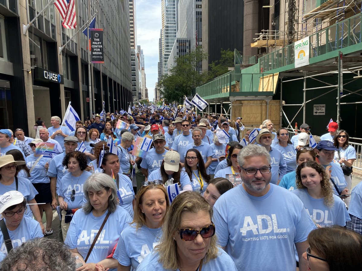 ADL's tweet photo. In our largest delegation yet, ADL was proud to march in this year's @CelebrateIsrael Parade in NYC. We stood in solidarity with our fellow marchers & this year’s theme of #OnePeopleOneHeart, as we called for the immediate release of the hostages.
#BringThemHomeNow #AmYisraelChai https://t.co/8IlfEeFCfx