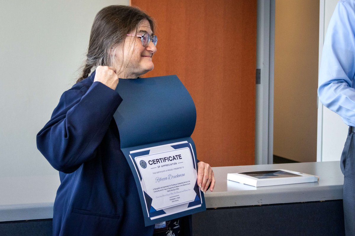 We are sad but excited to see what comes next for DDA Rebecca Druckman, as she retires from the WCDA after 25 years. Rebecca started as part of our Domestic Violence Protection Team before moving to our Specialty Courts staff. Congrats, Rebecca and thank you for everything.