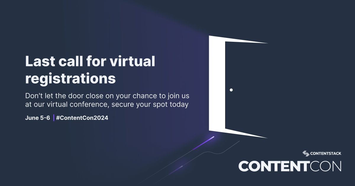 Contentstack's tweet image. Last call 📣📣📣 It&apos;s not too late to join us this week for ContentCon! Register to join live remotely or to receive the recap to watch on-demand.

Sign up: bit.ly/3RgFP1d #contentcon2024