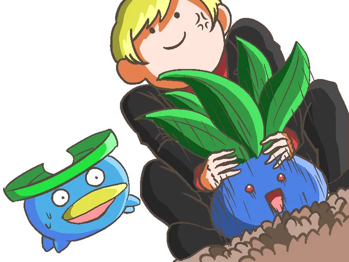 ぶっこ抜かれるナゾノクサと若干引くハスボー 