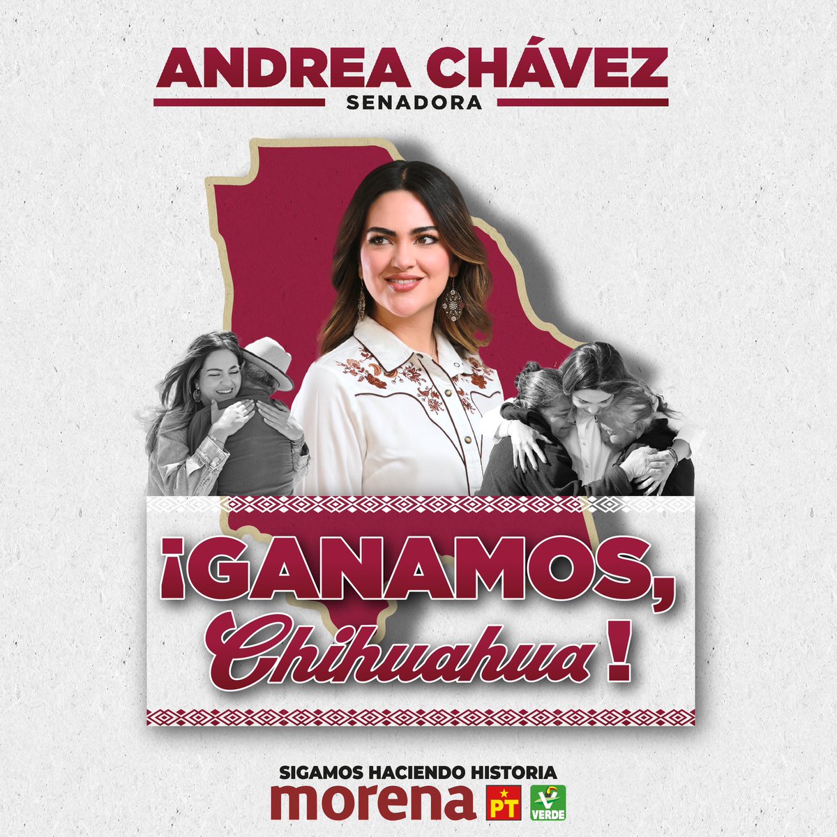 Chihuahua se vistió de guinda, y en 2027, el PRIAN se irá para siempre de esta tierra noble y trabajadora a la que tanto daño le ha hecho.

Gracias al pueblo chihuahuense por su respaldo, y a la futura Presidenta <a href="/Claudiashein/">Claudia Sheinbaum Pardo</a>, por la especial atención que nos brindó.

¡Ganamos!