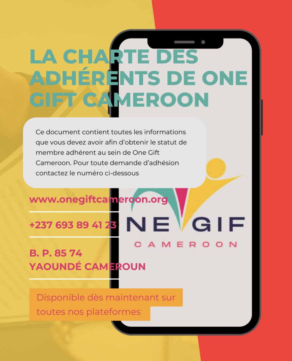 onegiftcmr's tweet photo. Chers abonnés, 

Nous avons le plaisir de partager avec vous notre nouvelle charte des adhérents disponible sur toutes nos plateformes. 

Pour toutes informations supplémentaires, veuillez contacter le +237 693 89 41 23 ( via WhatsApp ) https://t.co/lrPgf0az4A