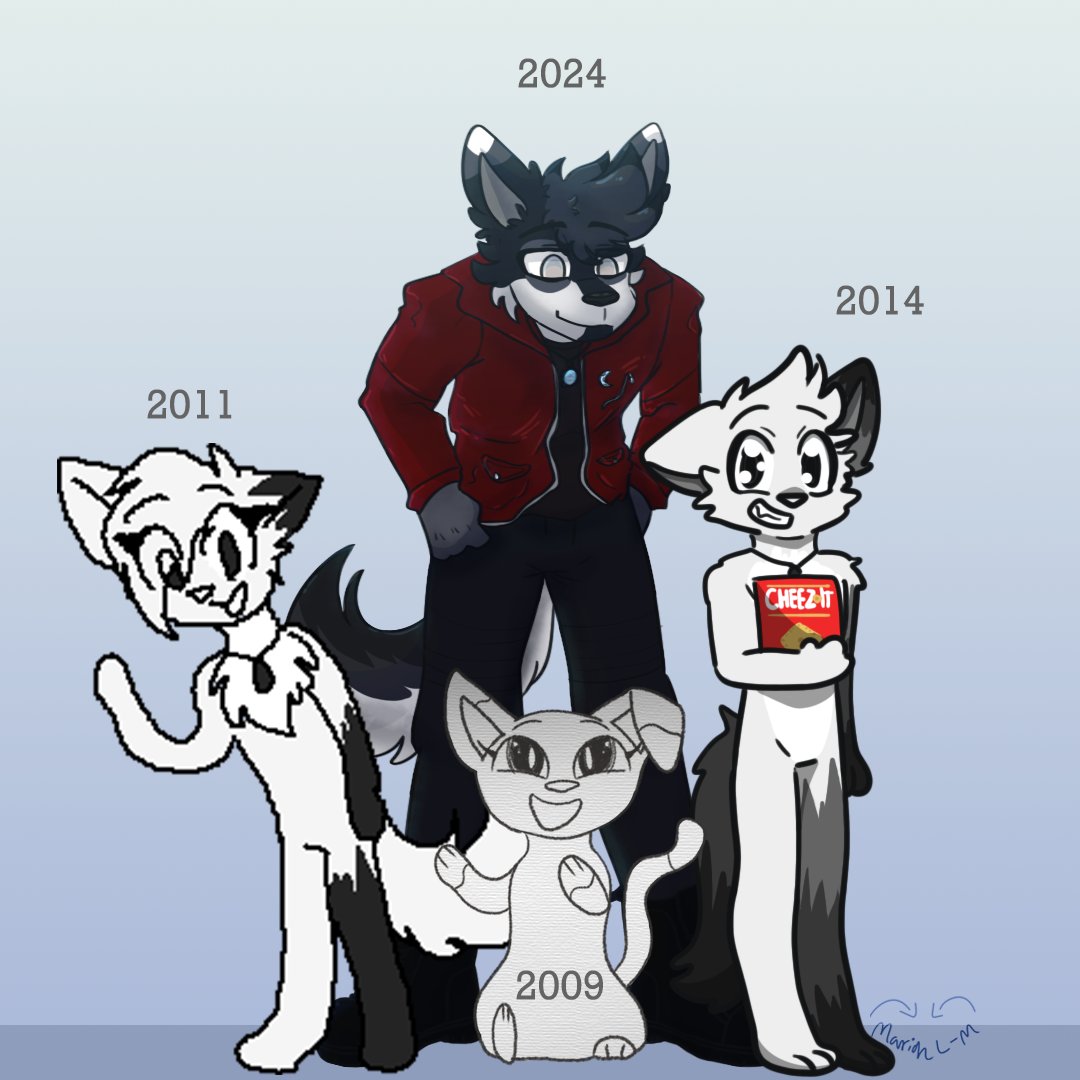 _0Creation0_'s tweet photo. 2024 Solar "Wolfstar" Moon meets his pastselves.

15 years of this fool, my goodness.

#illustraion #characterdesign #redesignOC #art https://t.co/eYexgLbkBf