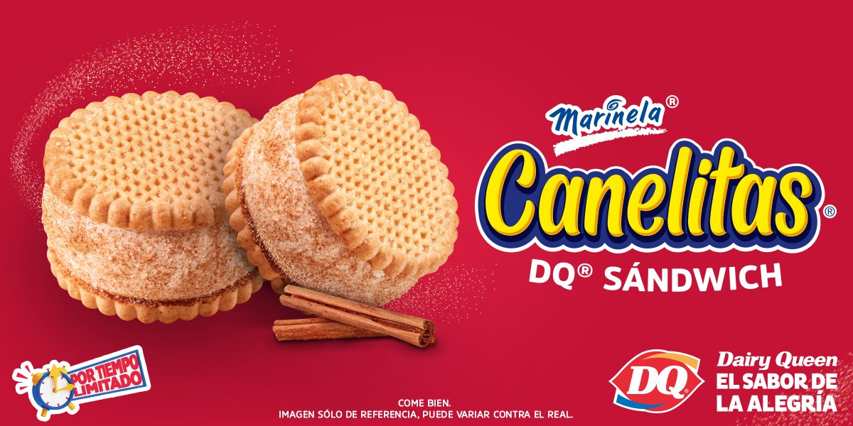 DQMexico's tweet photo. Hicimos aún más tentador nuestro DQ® Sándwich y cambiamos su galleta por Canelitas®. 😌 ¡Ven ya por el tuyo! Tiene helado de vainilla con una mezcla deliciosa de canela y azúcar, y galletas Canelitas®. ✨ #dairyqueen #canelitas #helado https://t.co/zgOD7bzsk7