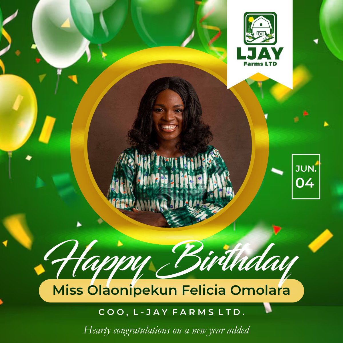ljayfarmltd's tweet image. From all of us at L-JAY Farms Ltd, we celebrate you @felicoco_ on this special occasion of your birthday. Thank you for your unique and exceptional leadership qualities. May good things fall in place for you at all times. 
Happy birthday to our able COO❤️❤️🎂🥂