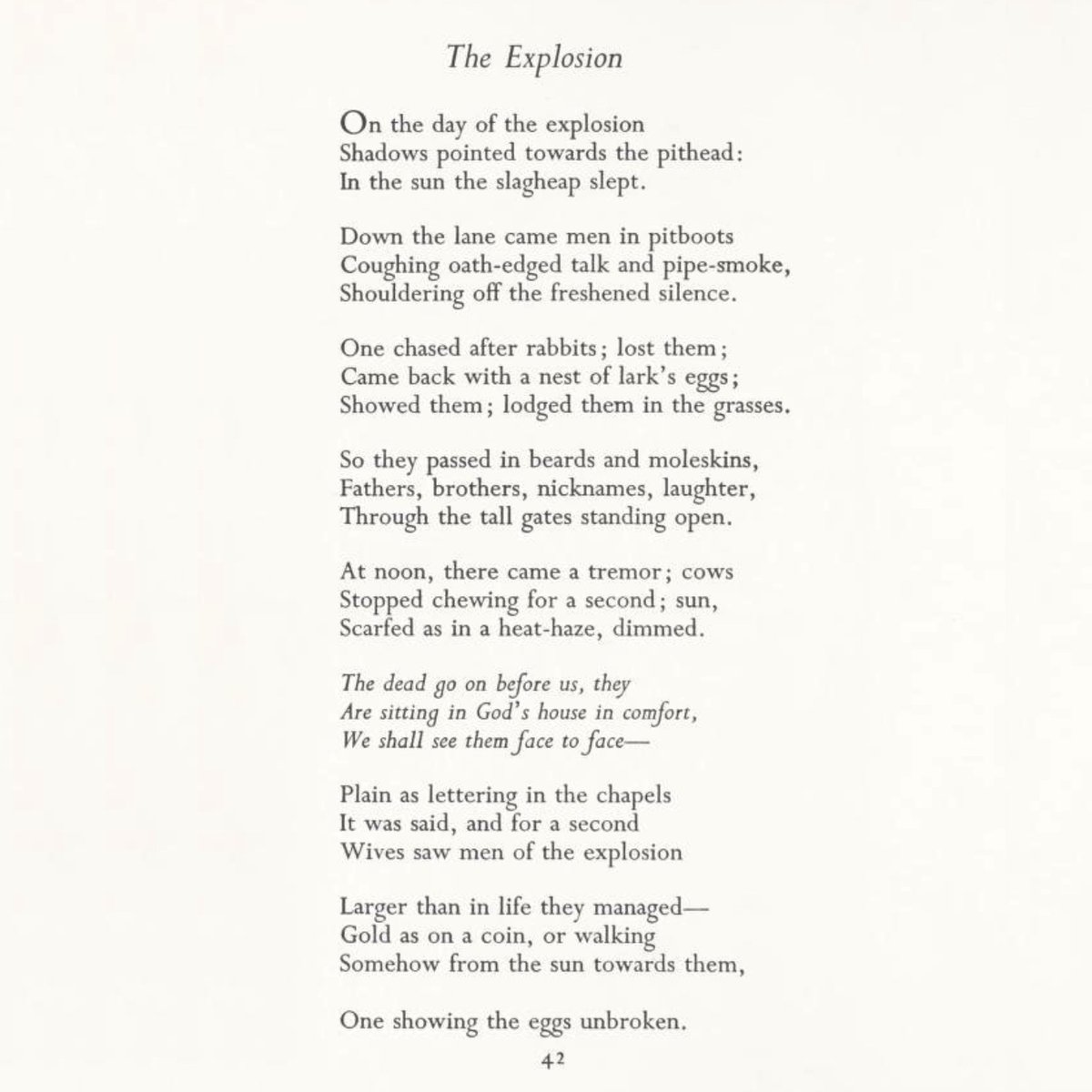 At our poetry board meeting last night we talked at length about a poem that uses eggs as a metaphor. I was reminded of Philip Larkin's "The Explosion" and brought it into our discussion. Any other poems out there that use eggs as well as Larkin's does?