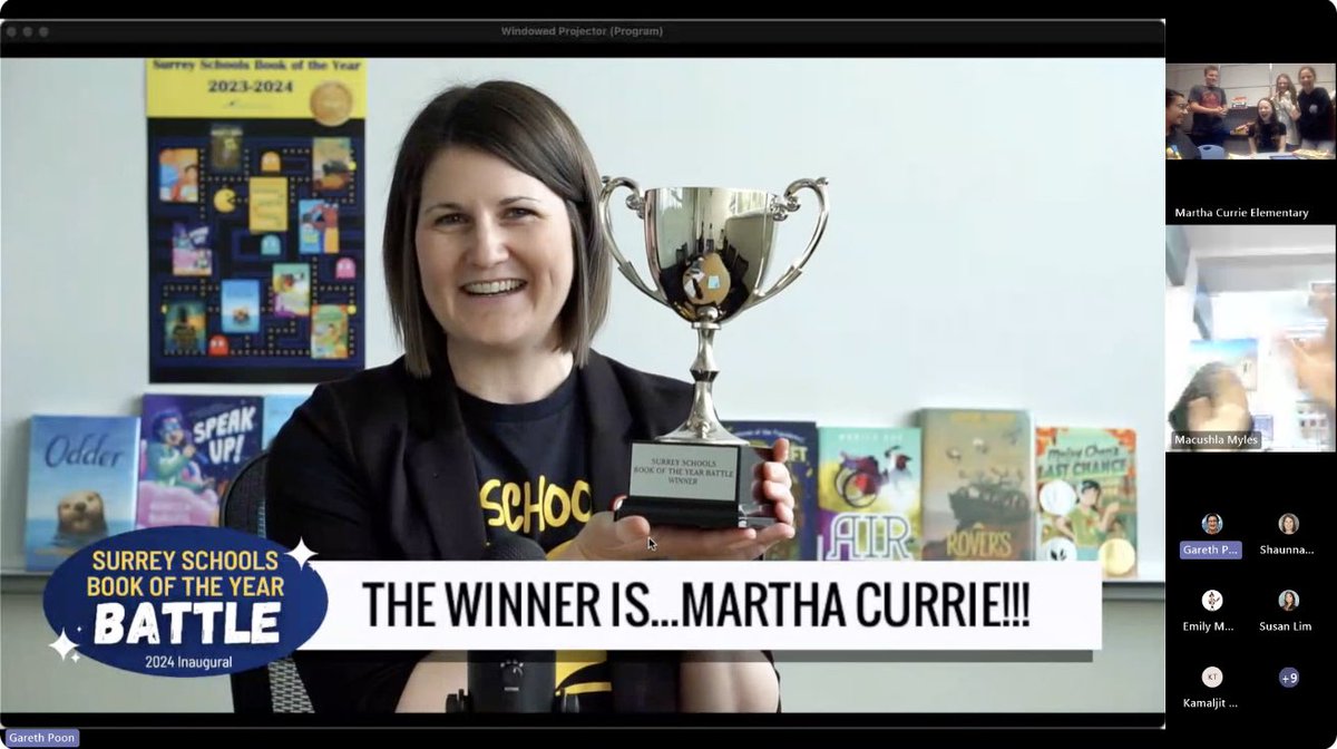 Mrs__MacDonald's tweet image. So much fun hosting our Inaugural Surrey Schools Book of the Year Battle today! Teams from 15 elem schools battled it out on their knowledge of the 23-24 #SSBOY noms. Congrats to Martha Currie for taking home the win! Can’t wait for the 2025 Battle! #sd36tl #sd36learn
@ssbooks36