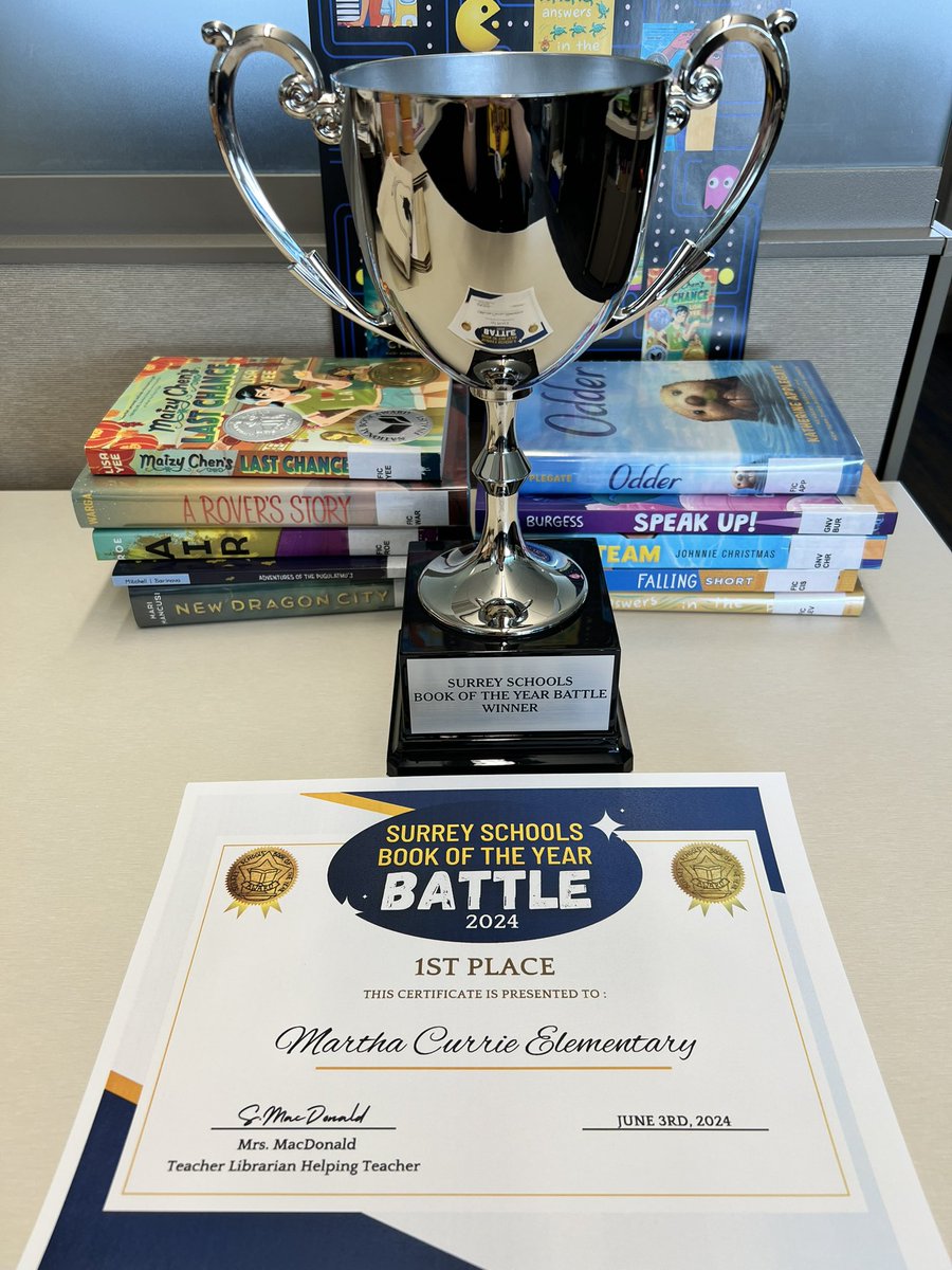 Mrs__MacDonald's tweet image. So much fun hosting our Inaugural Surrey Schools Book of the Year Battle today! Teams from 15 elem schools battled it out on their knowledge of the 23-24 #SSBOY noms. Congrats to Martha Currie for taking home the win! Can’t wait for the 2025 Battle! #sd36tl #sd36learn
@ssbooks36