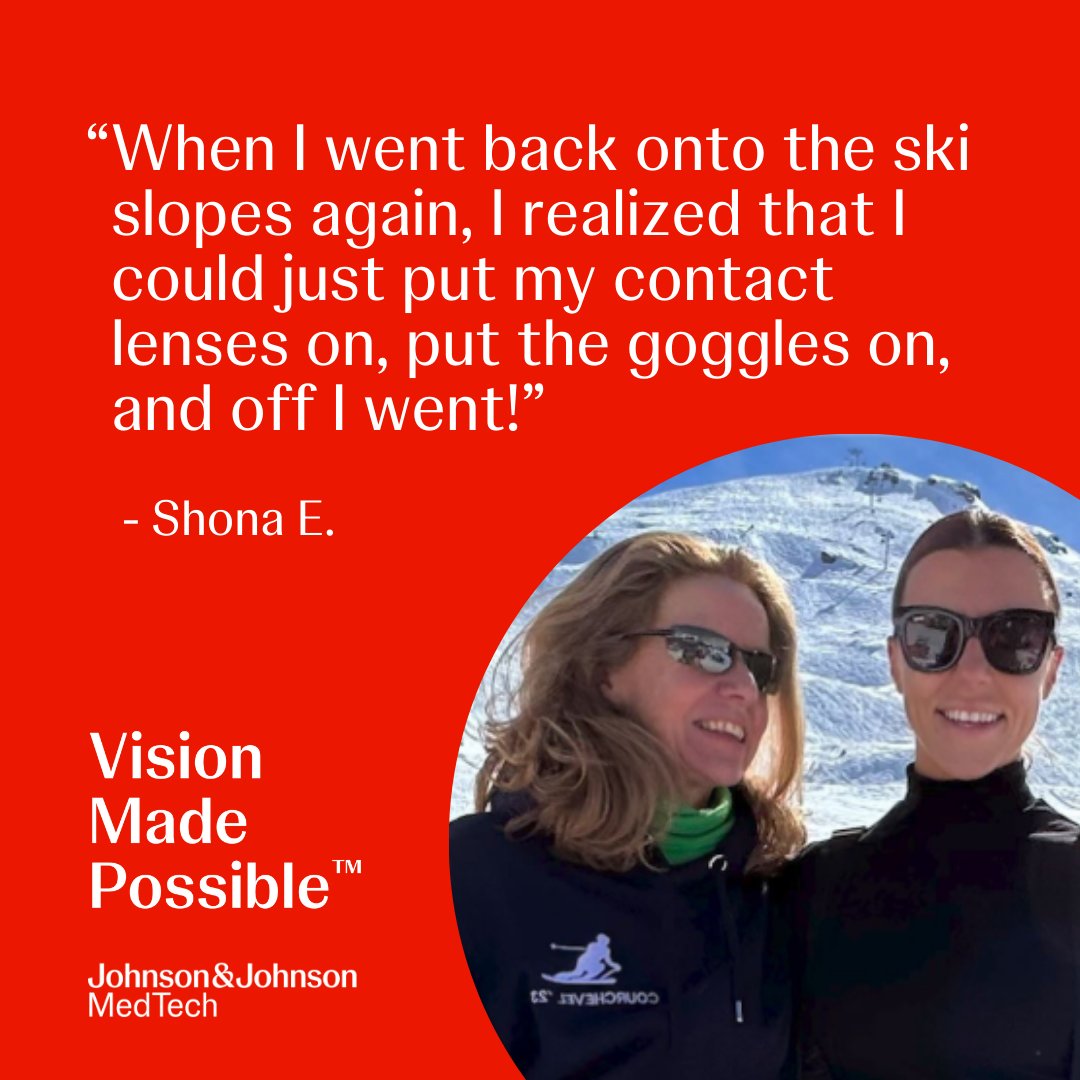 Shona takes pride in navigating the mountain when she’s skiing with her kids, but her glasses were limiting. With contact lenses, she can keep her goggles on all day to take the slopes with confidence.  

Learn more at jjvision.com. 

 #VisionMadePossible