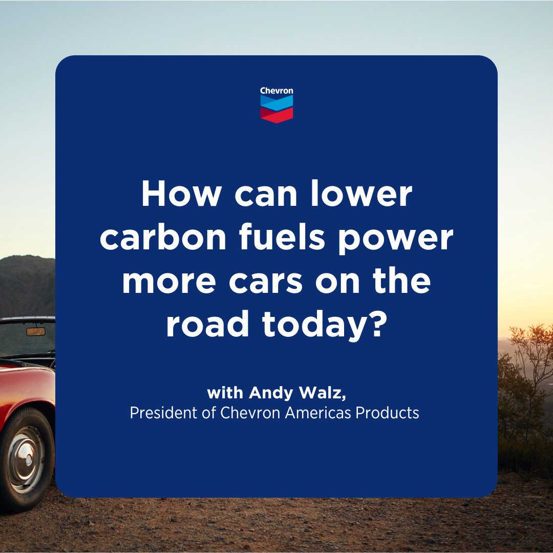 People and policies can work together to make lower carbon fuel possible. 🚗 Here are some key takeaways from Andy Walz, president of Chevron Americas Products, at the Financial Times Future of the Car Summit. chevron.co/ft-car-summit-… #FTCar