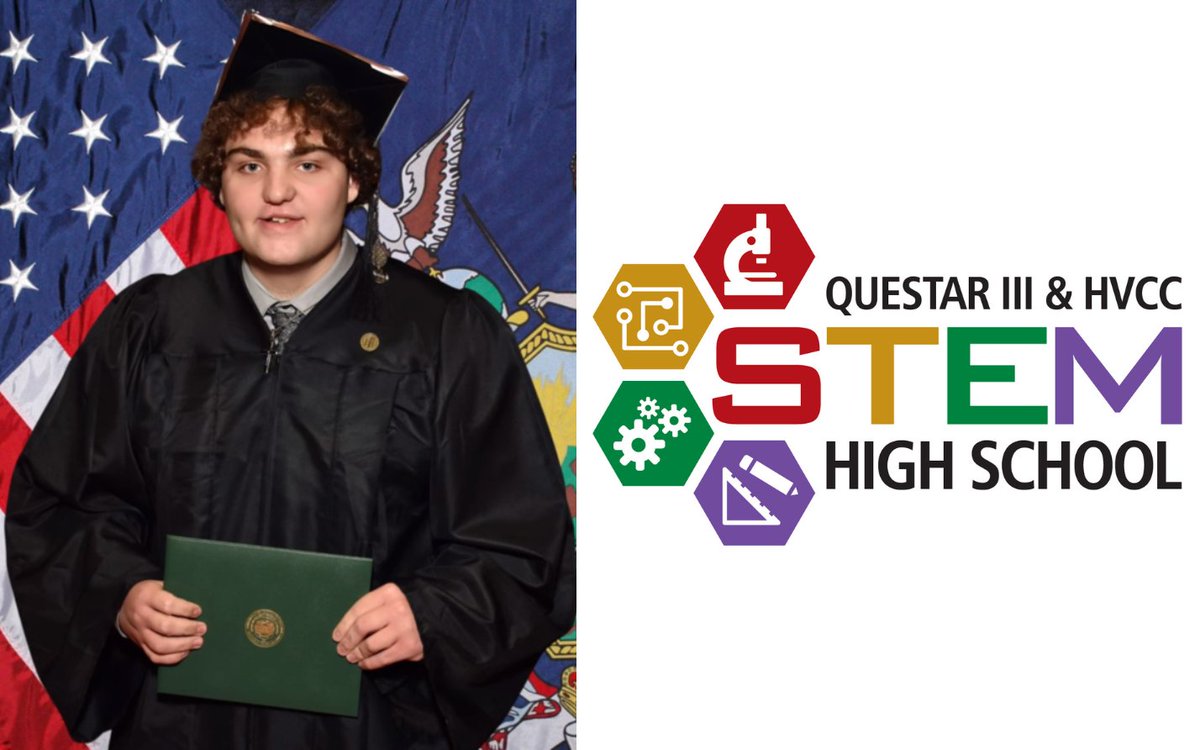 QuestarIII's tweet photo. Congratulations to #QuestarIII and @HudsonValleyCC #STEMHighSchool's Dustyn Snyder from Hoosic Valley CSD! Dustyn earned an associate degree last month from HVCC, more than a month before his HS diploma. Dustyn shares his experience as our first graduate: https://t.co/vYzDkBNnLo https://t.co/CSID1ckNBx