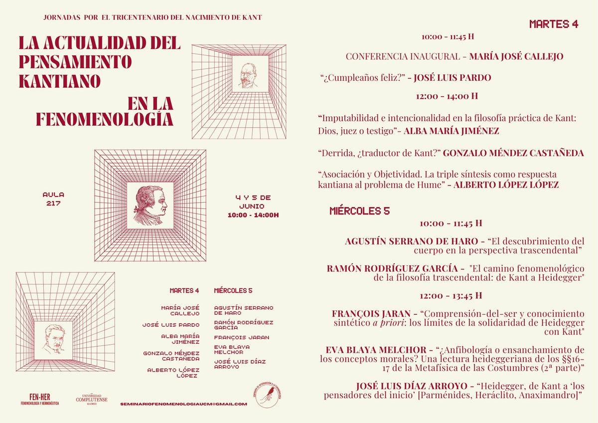 SIFucm's tweet photo. ¡Aquí el programa para las jornadas que comienzan mañana sobre la actualidad del pensamiento kantiano en la fenomenología! https://t.co/qxXc5qZamM