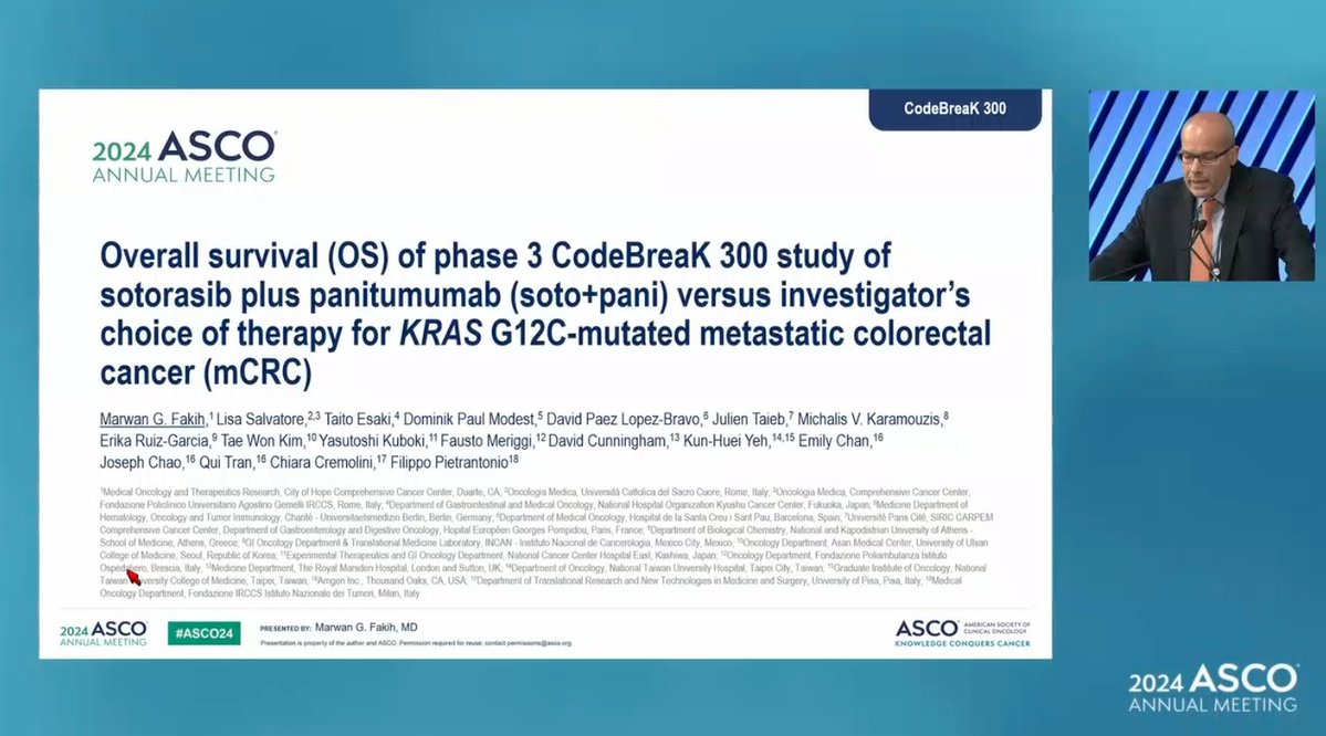Dr_Ivanoncologo's tweet photo. A new standard of care therapy for patients with chemotherapy-refractory KRAS G12C-mutated metastatic colorectal cancer (mCRC) is Sotorasib 960mg + Panitumumab 😯✨.
The updated overall response rate (ORR) was 30%📈.

#ASCO24 #Gastro #Colorrectalcancer
@OncoAlert @ASCO @ASCO_pubs @gastromx