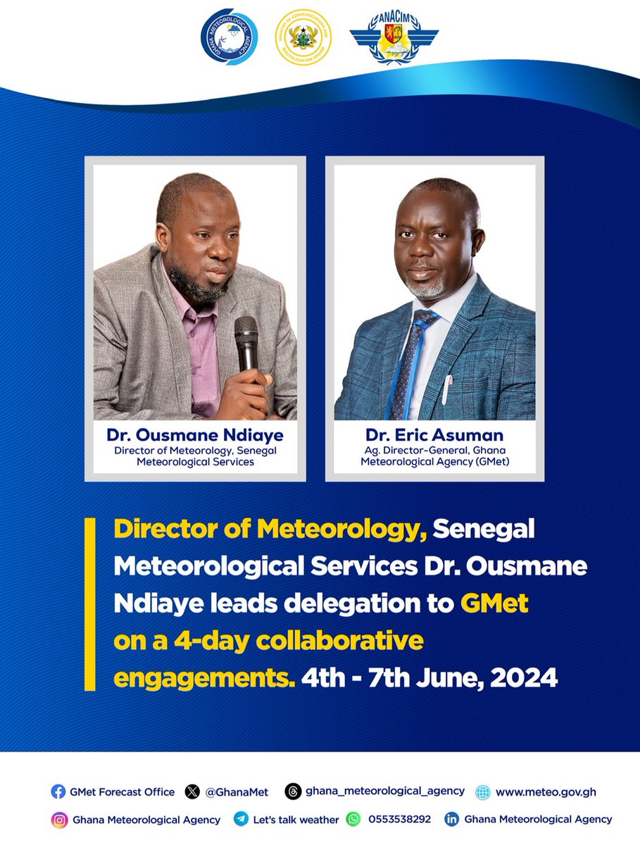 GhanaMet's tweet photo. GMet shares its recent transformative approach to Meteorological & Climate Services with National Met. Services of Senegal in a 4-day learning engagement.
#senegal
#meteorologicalservice
#Climatechange
#collaborations
#capacitybuilding https://t.co/47nyGnF6VB