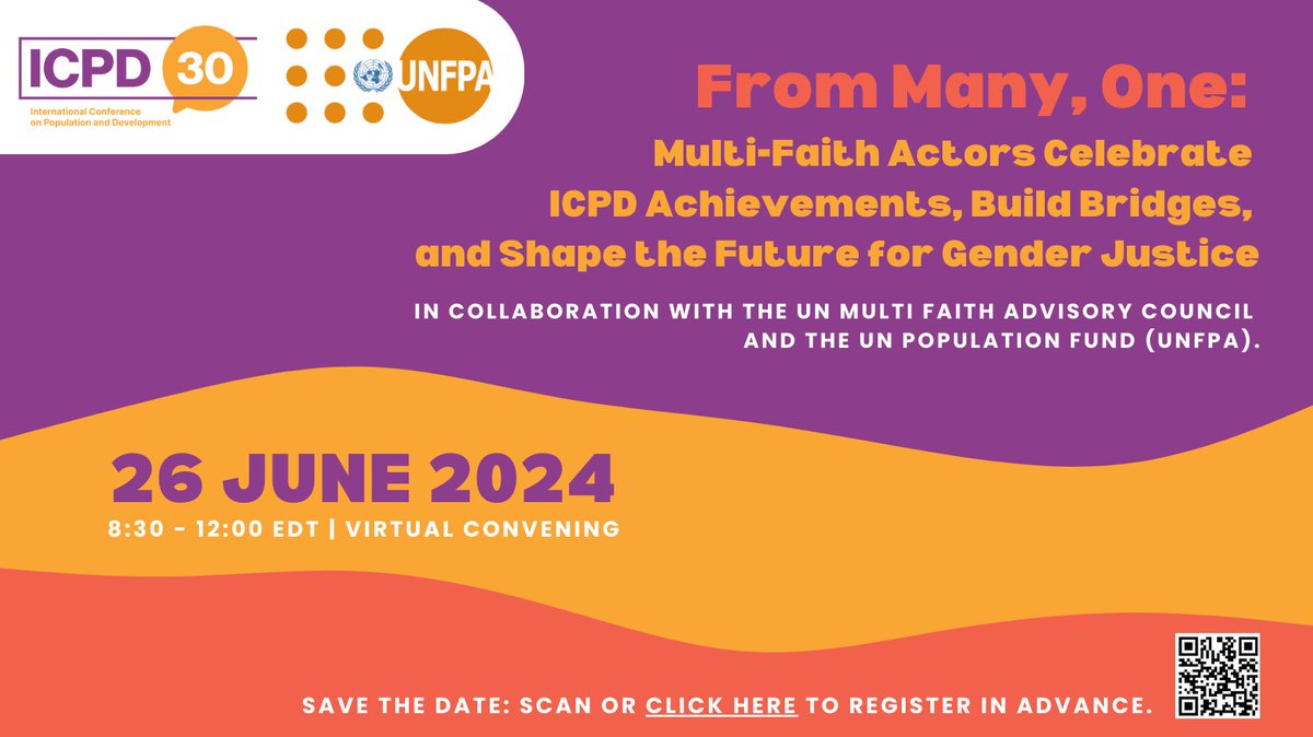 religions4peace's tweet photo. Join @UNFPA on 26 June for "From Many, One: Multi-Faith Actors Celebrate ICPD Achievements, Build Bridges, and Shape the Future for Gender Justice." 

Click to Register: https://t.co/wkboIGEw07

#multifaith #multireligious #genderjustice #genderequality #UNFPA https://t.co/cYxGfbg7xc
