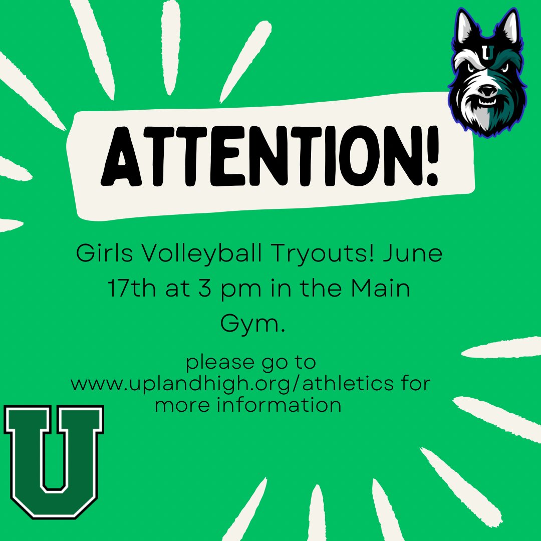 Girls Volleyball Tryouts June 17th at 3 pm in main gym.